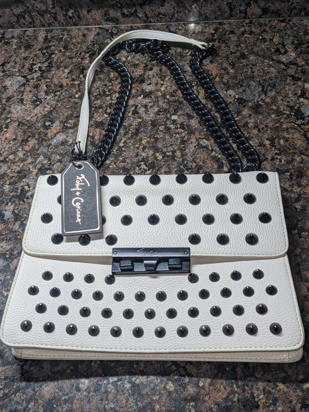 Foley + Corinna White Studded Leather Shoulder Bag